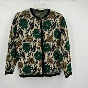 Vintage Reine Wolle Womens Cardigan Sweater Size 6 Cottagecore Floral Button